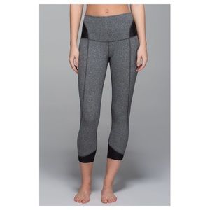 Lululemon Devi Yoga Crop Grey Black Mesh Leggings